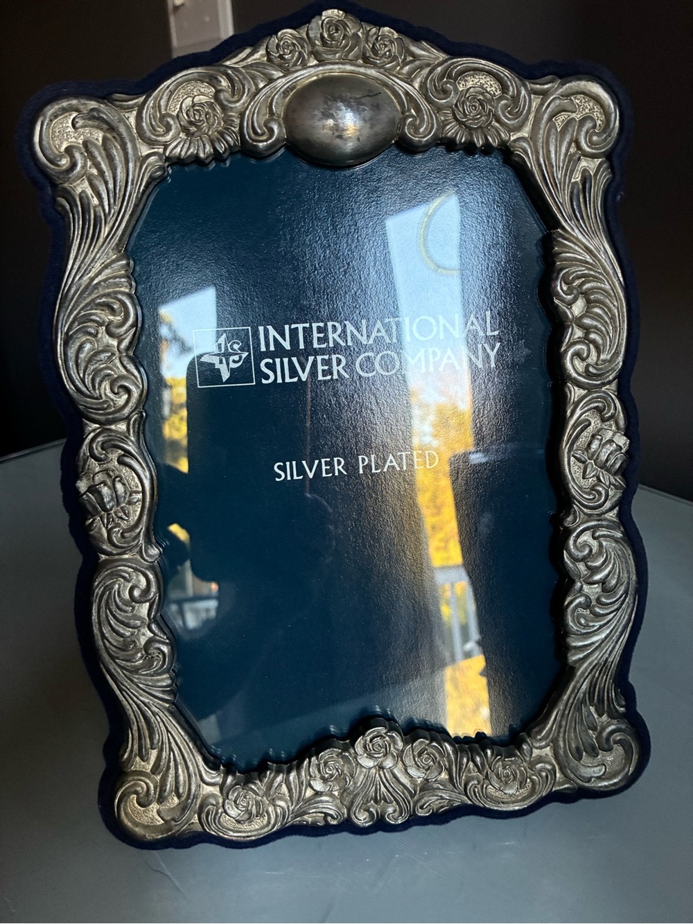 Vintage Silverplate & Blue Velvet Ornate Picture Frame